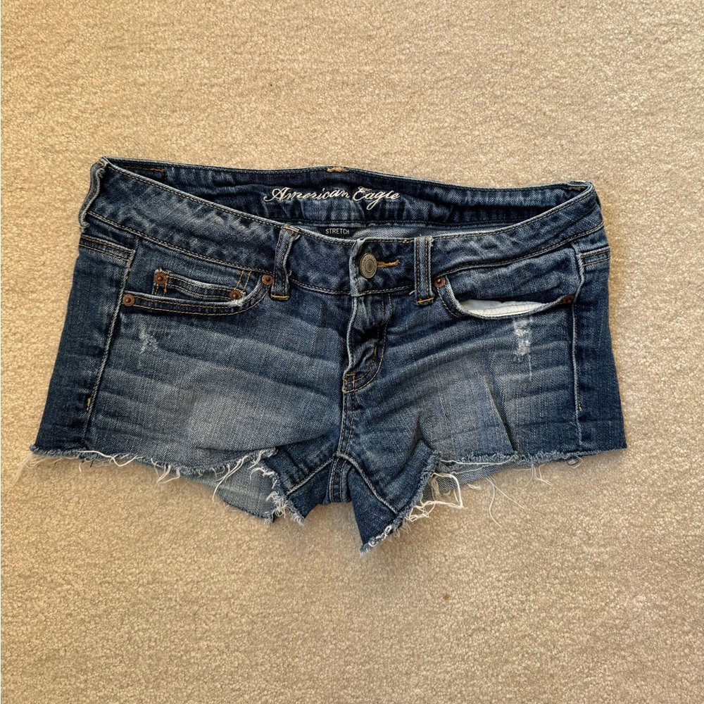 American Eagle Outfitters Distressed Dark Blue Jean Shorts
